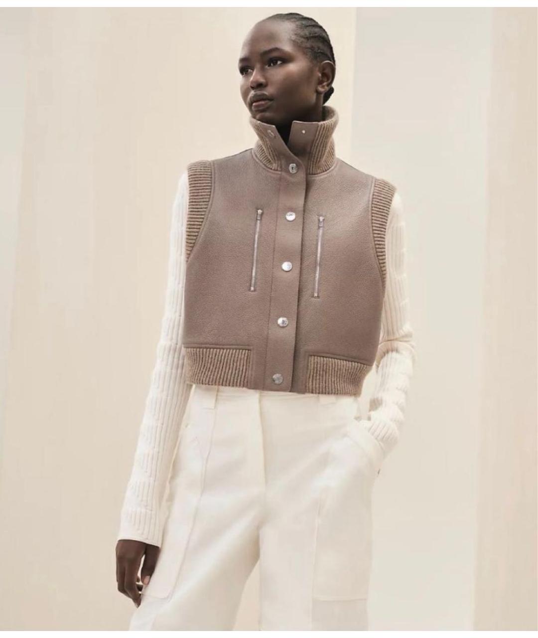 HERMES Бежевый кожаный жилет, фото 5