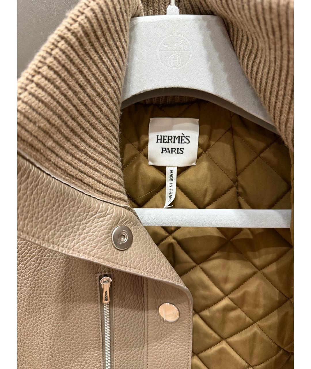 HERMES Бежевый кожаный жилет, фото 3