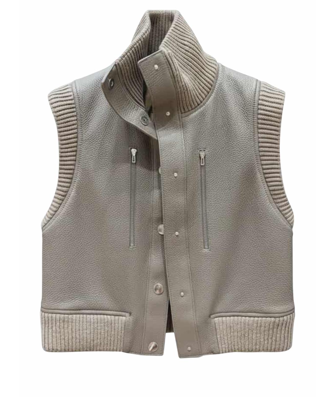 HERMES Бежевый кожаный жилет, фото 1