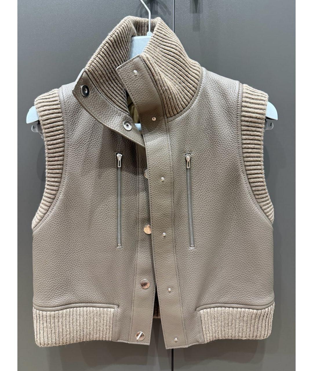 HERMES Бежевый кожаный жилет, фото 6