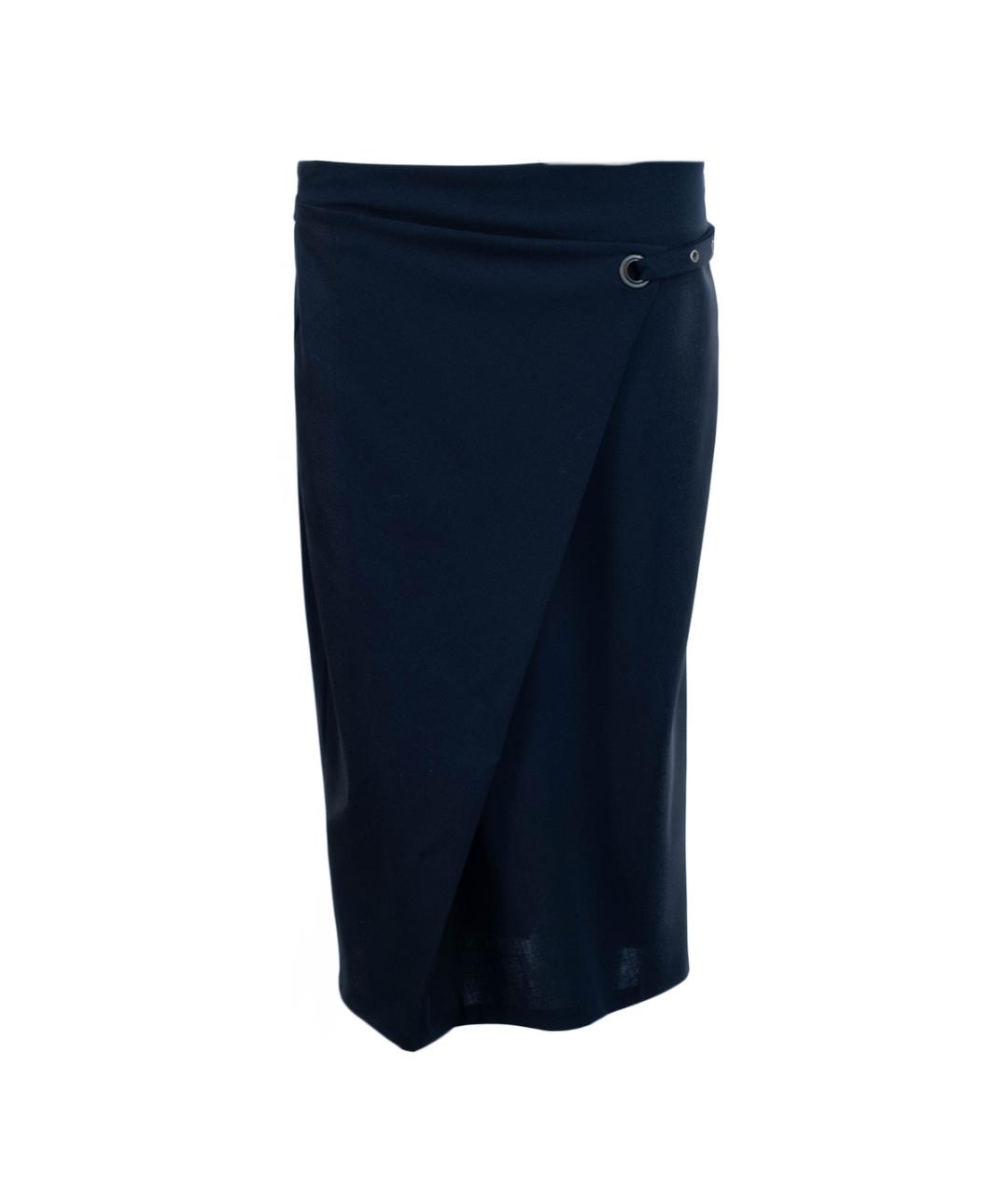 BRUNELLO CUCINELLI Темно-синяя шерстяная юбка миди, фото 1