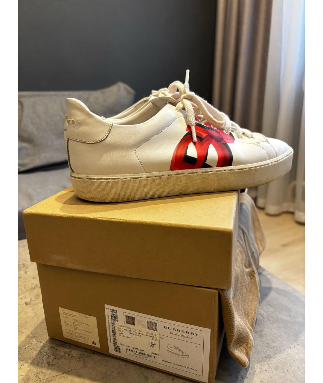 BURBERRY Белые кожаные кеды, фото 4