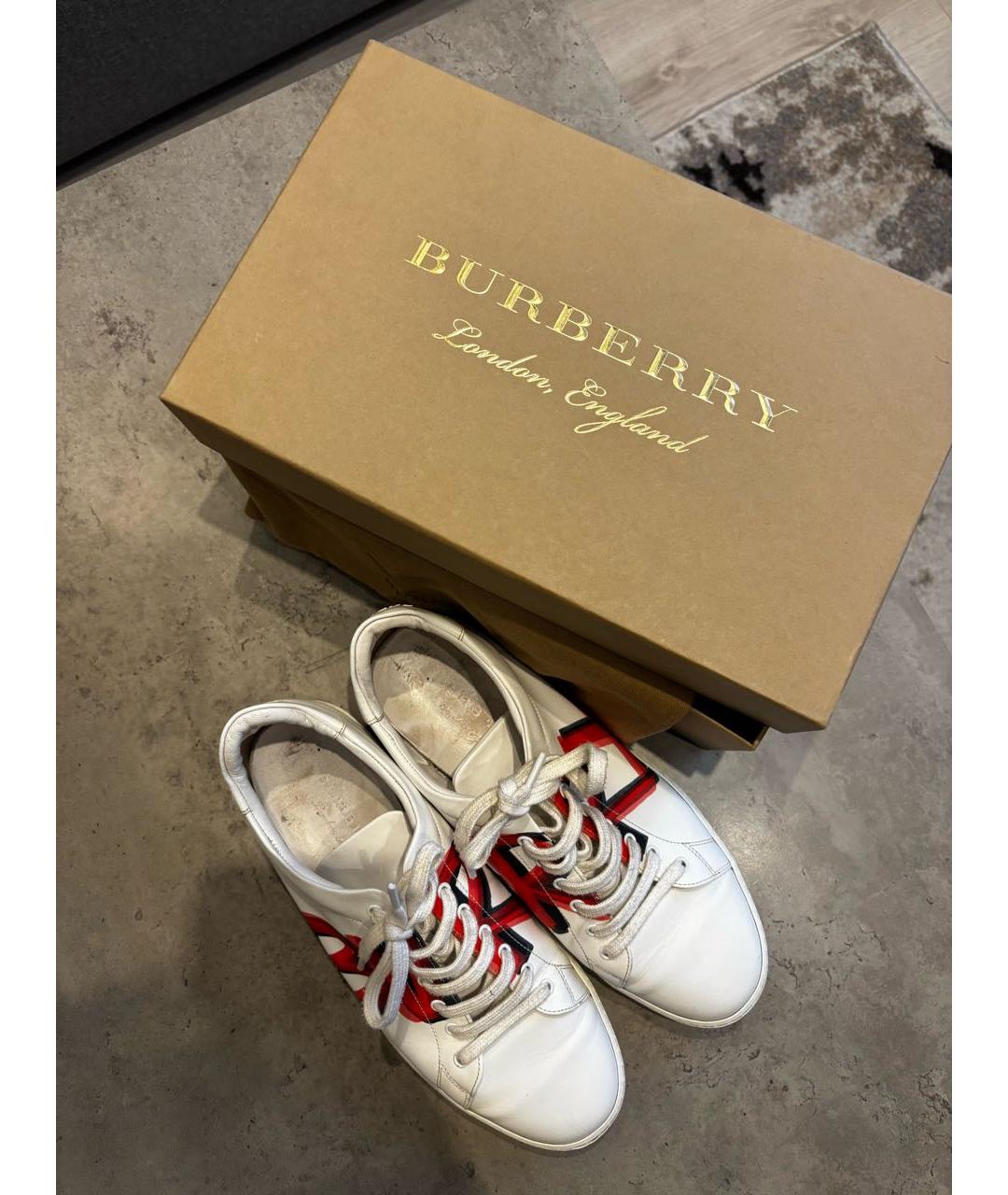 BURBERRY Белые кожаные кеды, фото 3