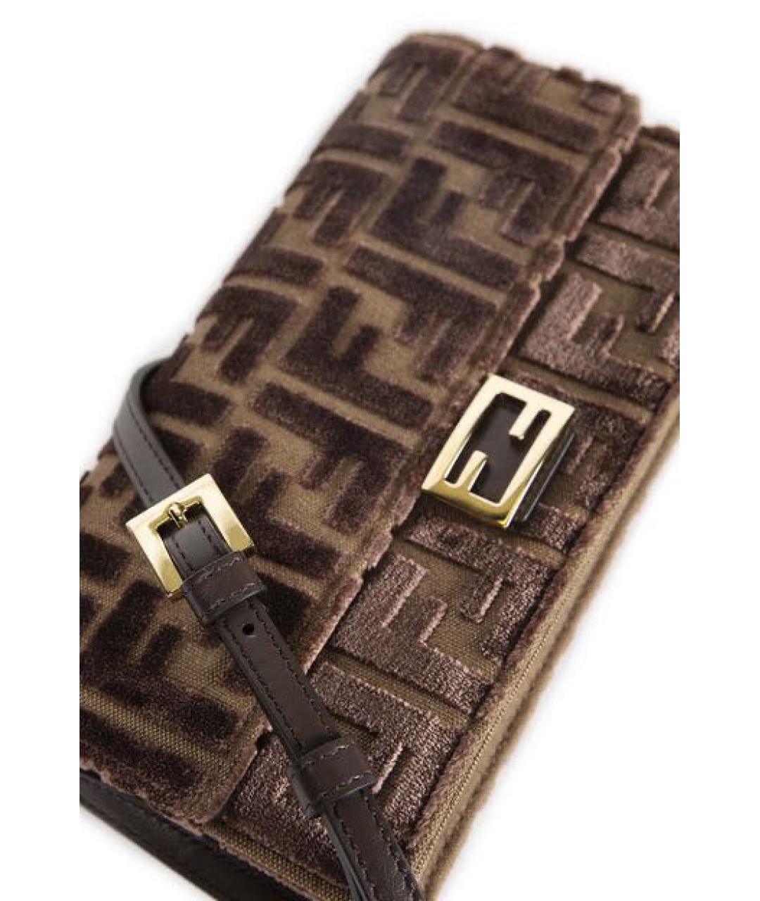 FENDI Коричневая жаккардовая сумка с короткими ручками, фото 2