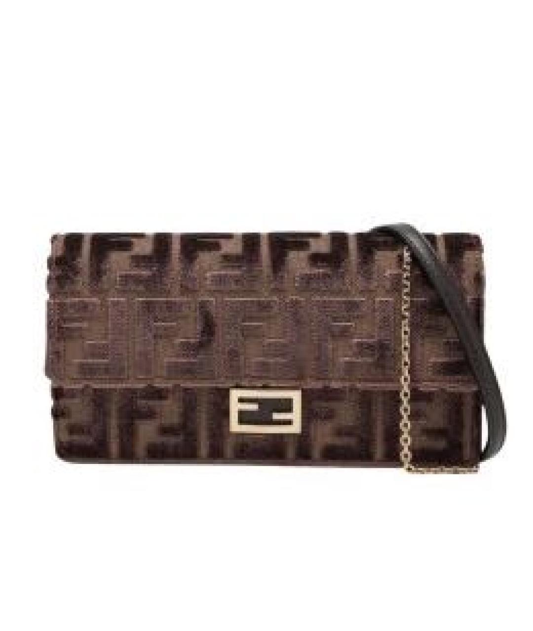 FENDI Коричневая жаккардовая сумка с короткими ручками, фото 3