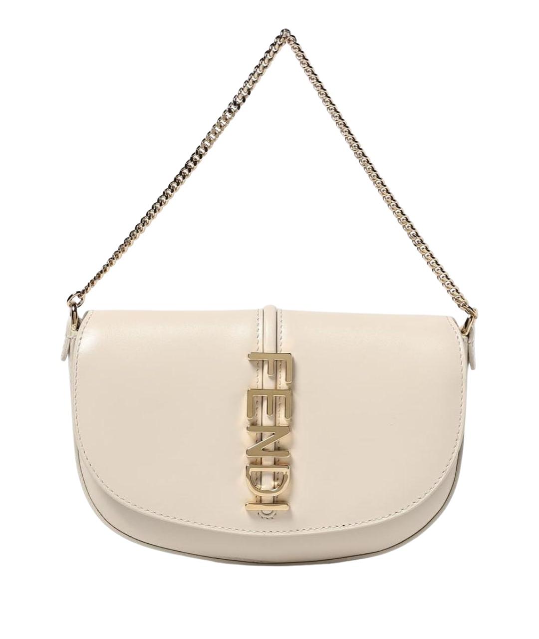 FENDI Бежевая кожаная сумка с короткими ручками, фото 1