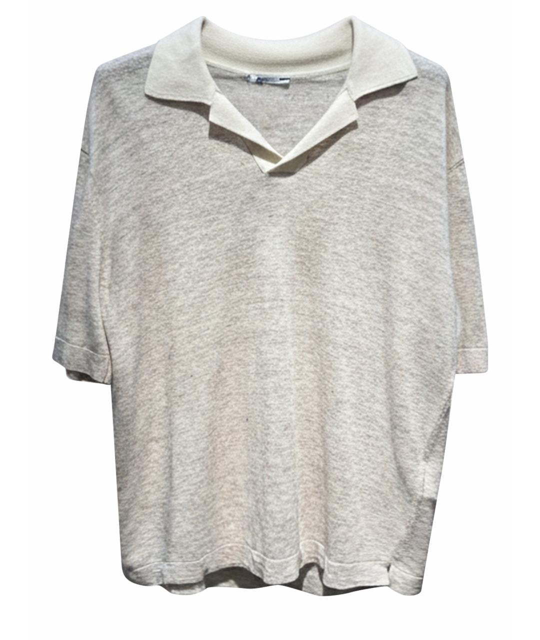 JACOB COHEN Бежевое хлопко-леновое поло с коротким рукавом, фото 1