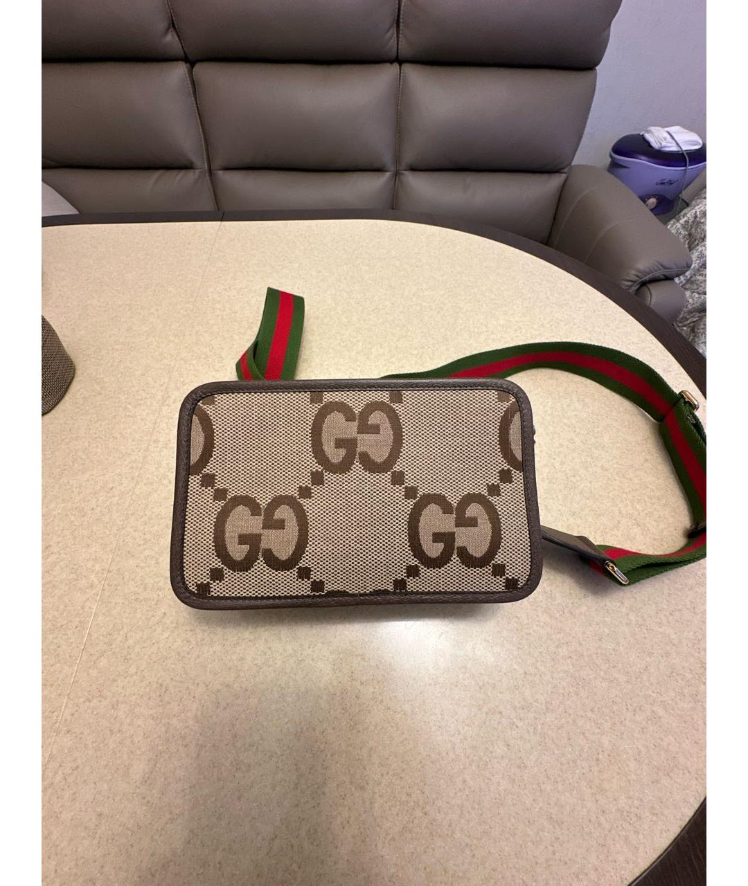 GUCCI Бежевая жаккардовая сумка через плечо, фото 3