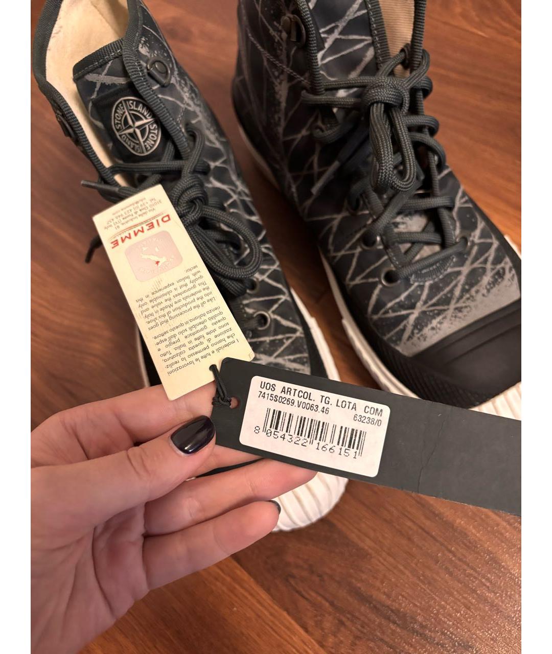 STONE ISLAND Серые текстильные высокие кроссовки / кеды, фото 7