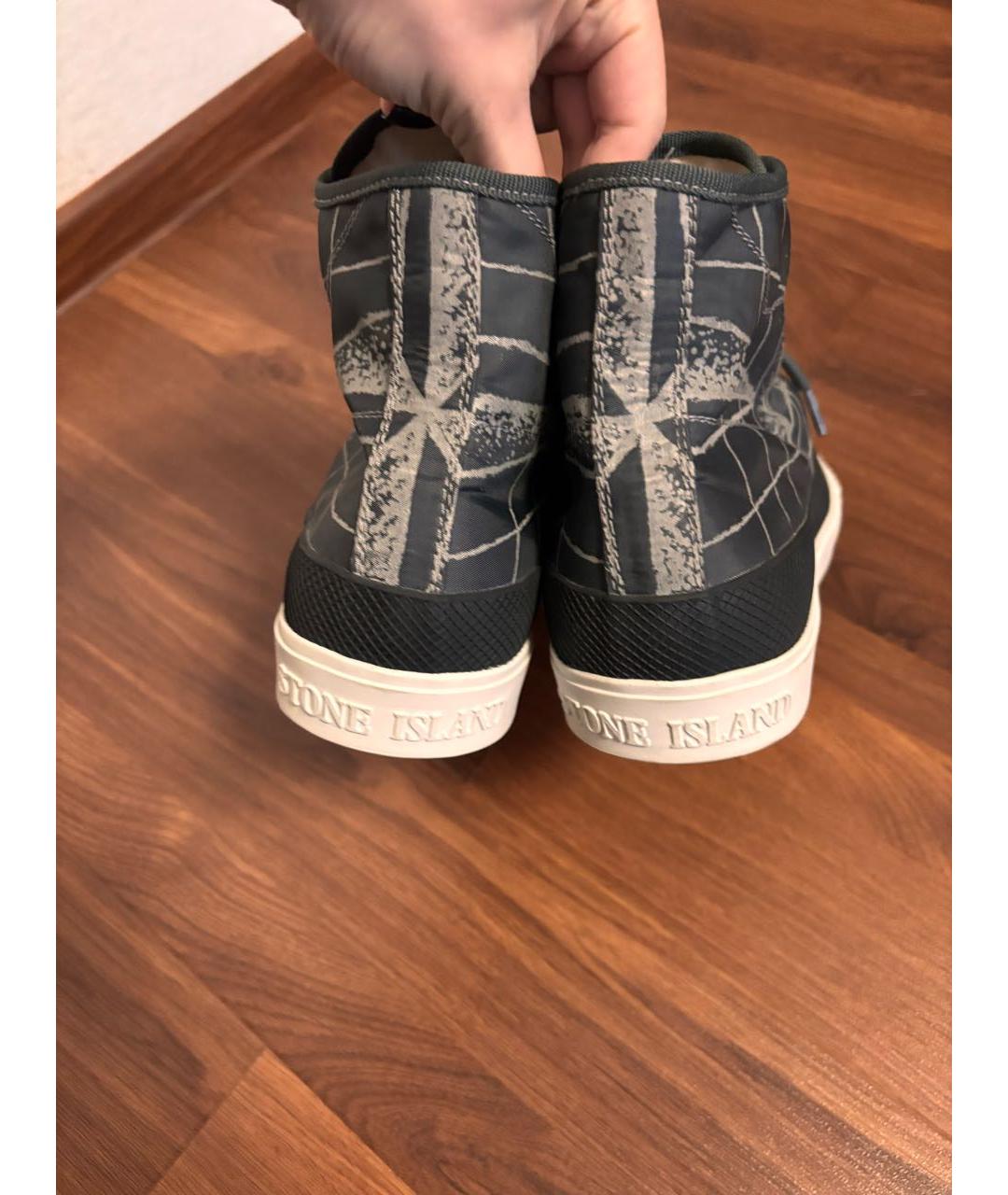 STONE ISLAND Серые текстильные высокие кроссовки / кеды, фото 4