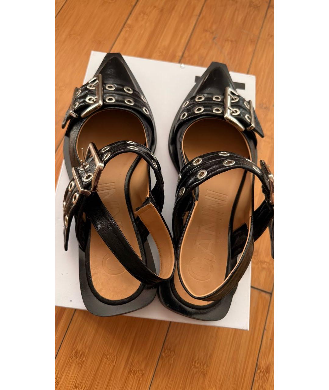 GANNI Черные кожаные лодочки на низком каблуке, фото 3