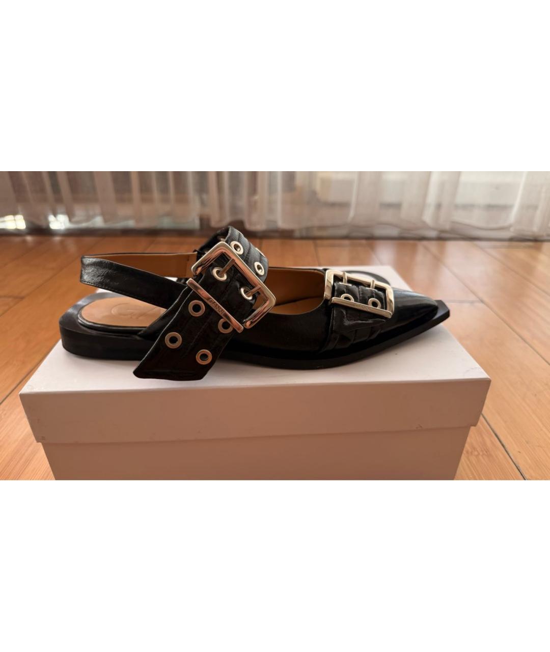 GANNI Черные кожаные лодочки на низком каблуке, фото 7