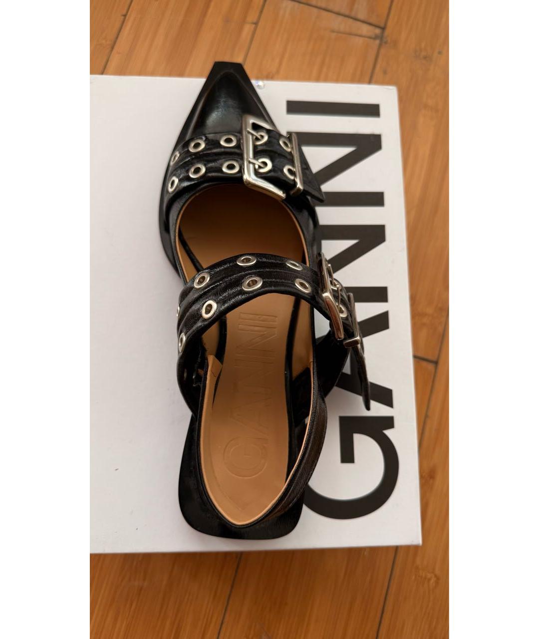 GANNI Черные кожаные лодочки на низком каблуке, фото 5