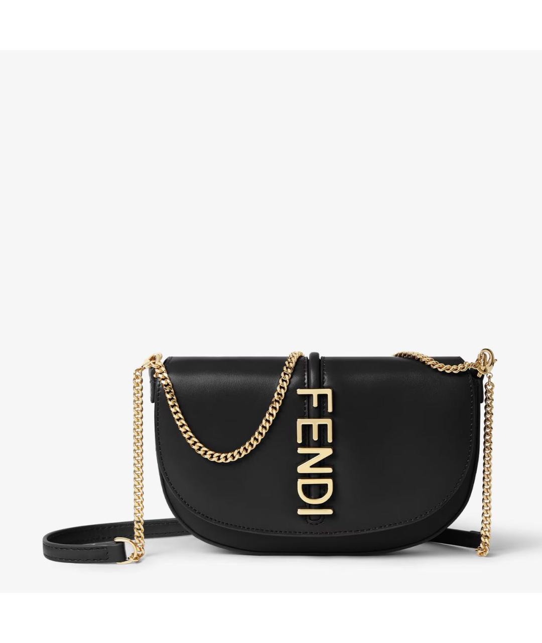 FENDI Черная кожаная сумка через плечо, фото 8