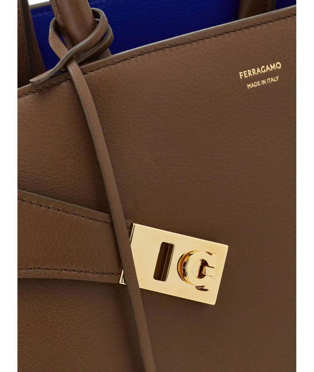 FERRAGAMO Коричневая кожаная сумка с короткими ручками, фото 3