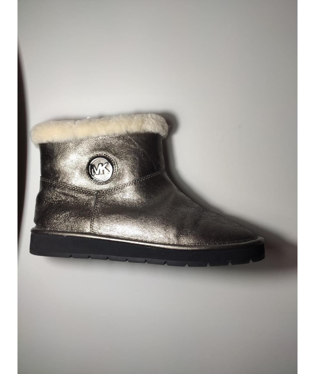 MICHAEL KORS Серебряные кожаные полусапоги, фото 7