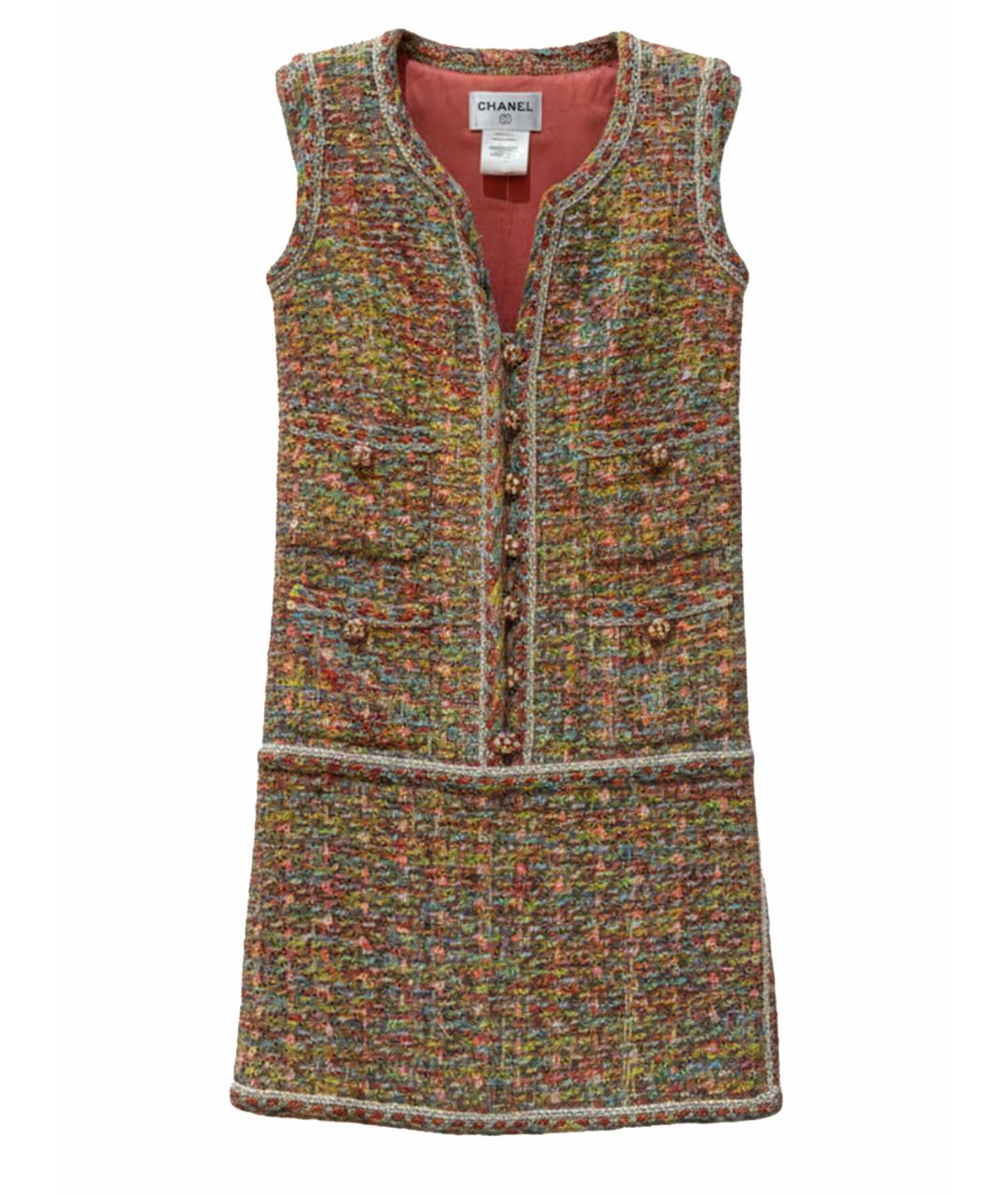 CHANEL Оранжевое твидовое коктейльное платье, фото 1