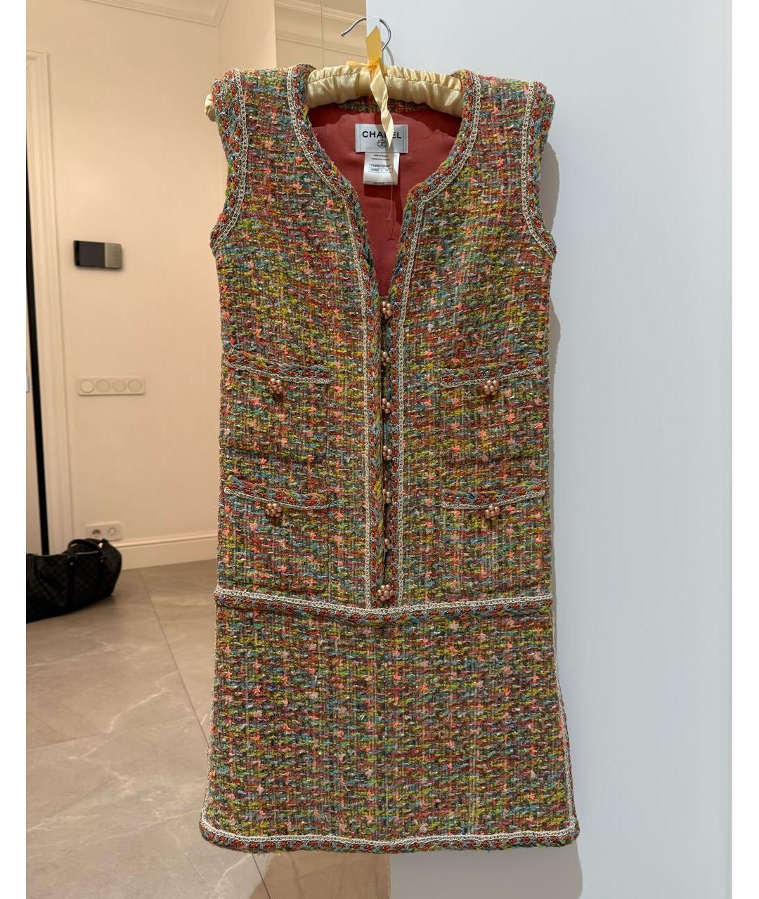 CHANEL Оранжевое твидовое коктейльное платье, фото 2