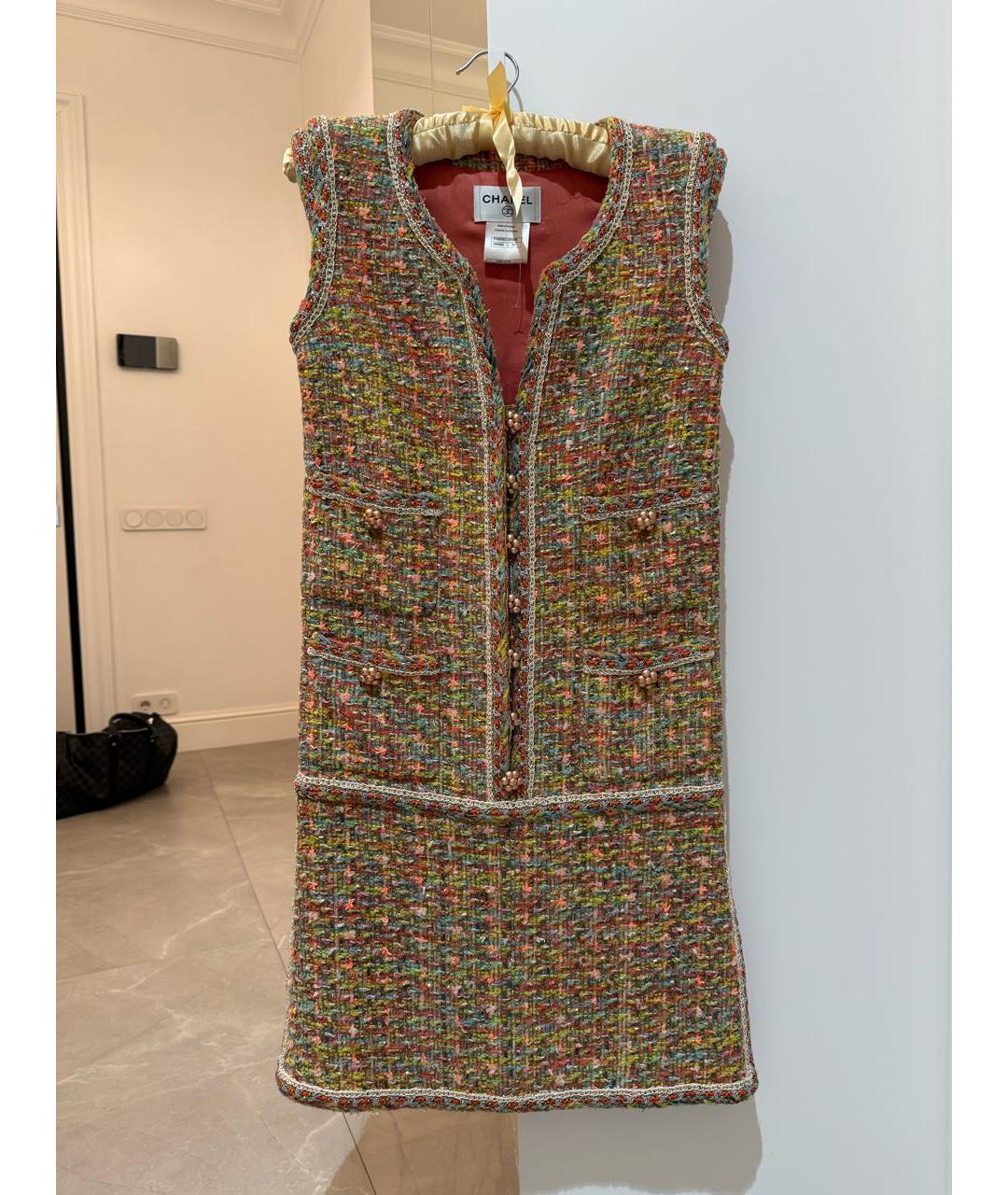 CHANEL Оранжевое твидовое коктейльное платье, фото 8