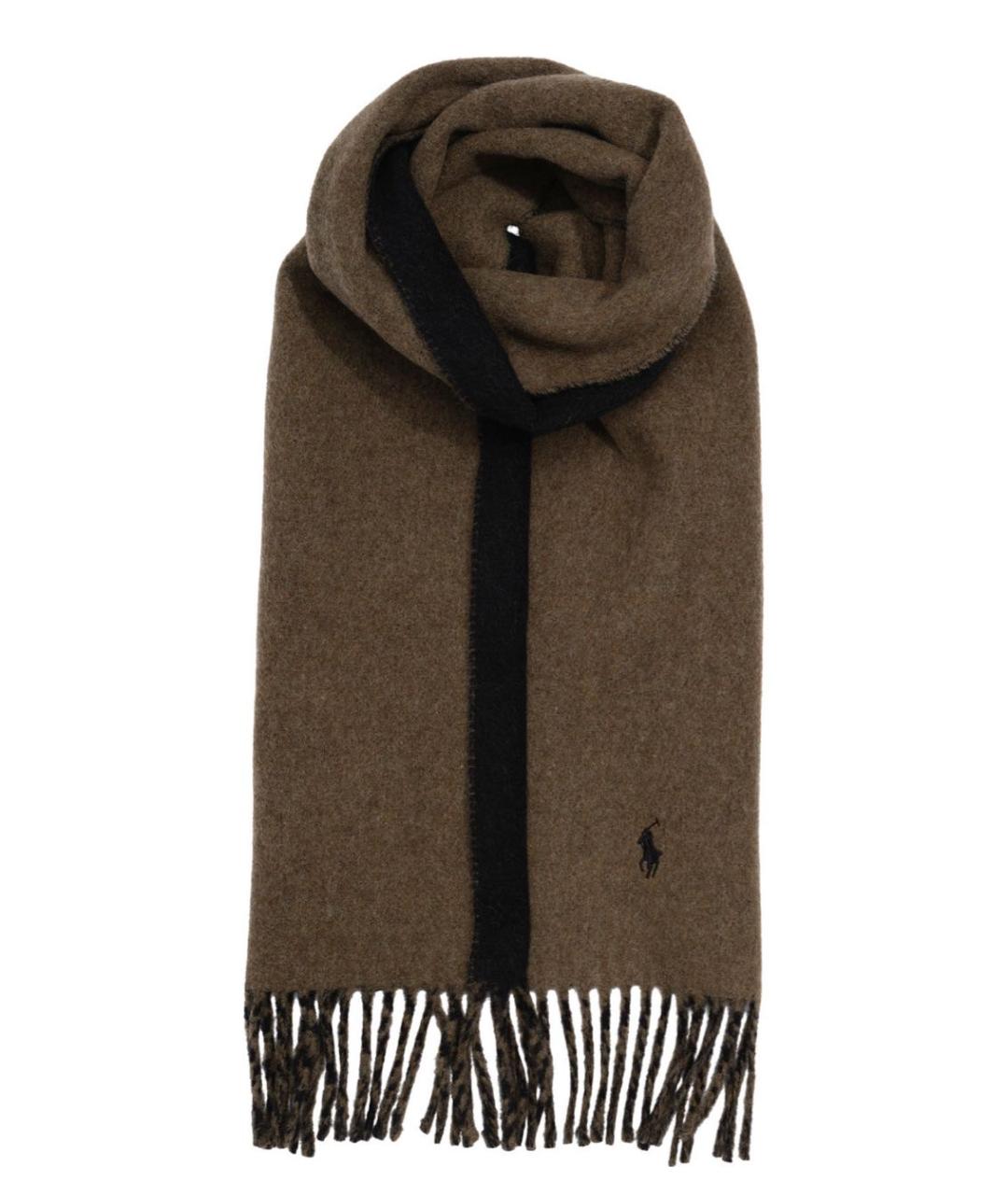 POLO RALPH LAUREN Коричневый шерстяной шарф, фото 3