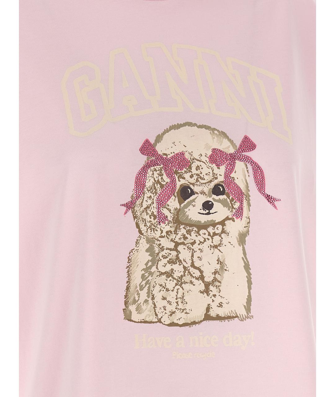 GANNI Розовая хлопковая футболка, фото 4