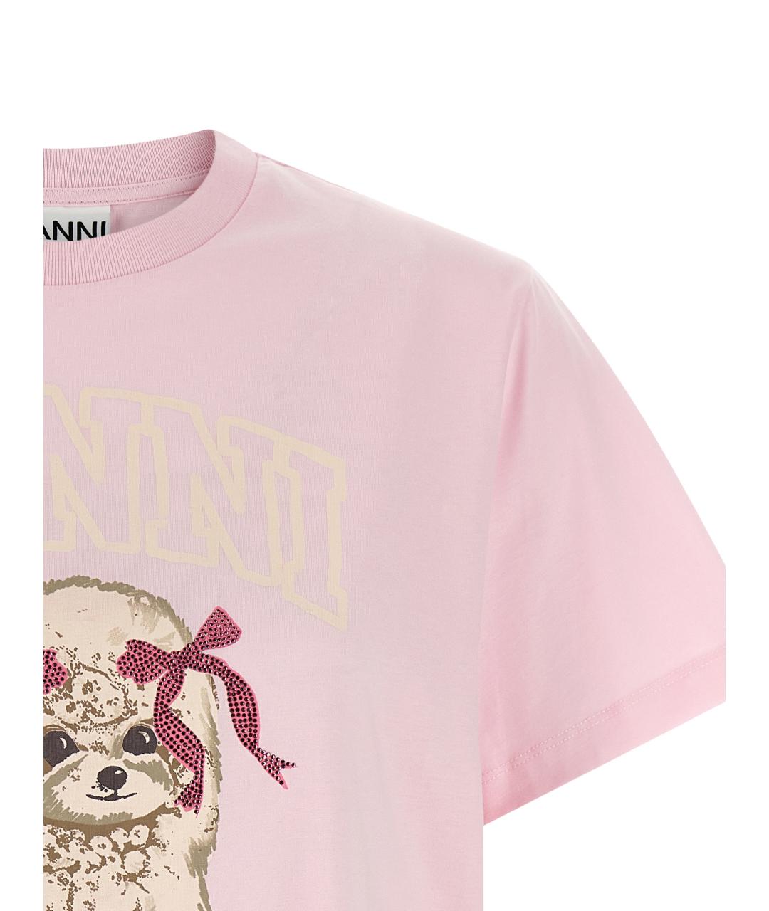 GANNI Розовая хлопковая футболка, фото 3