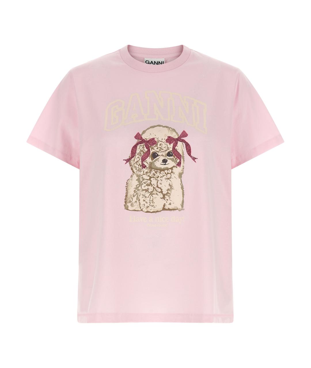 GANNI Розовая хлопковая футболка, фото 1