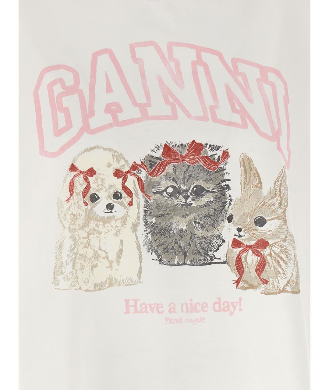 GANNI Белая хлопковая футболка, фото 4