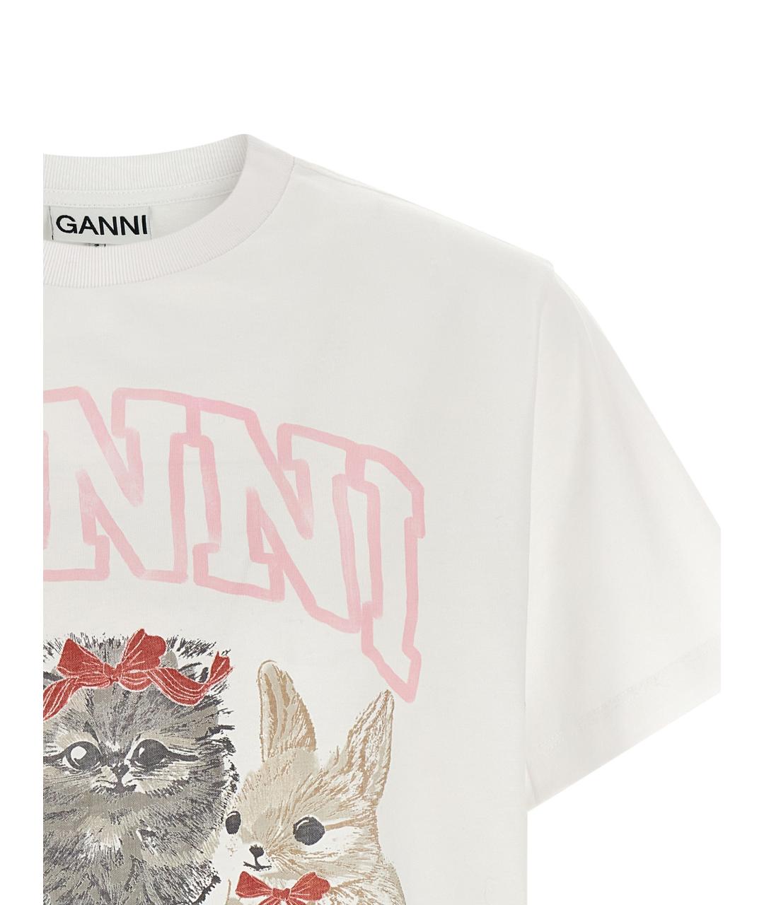 GANNI Белая хлопковая футболка, фото 3