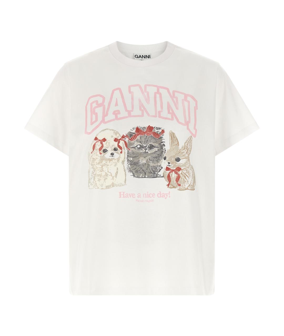 GANNI Белая хлопковая футболка, фото 1
