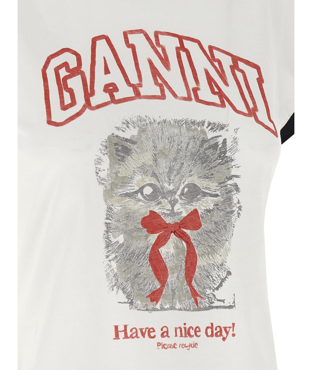 GANNI Белая хлопковая футболка, фото 4