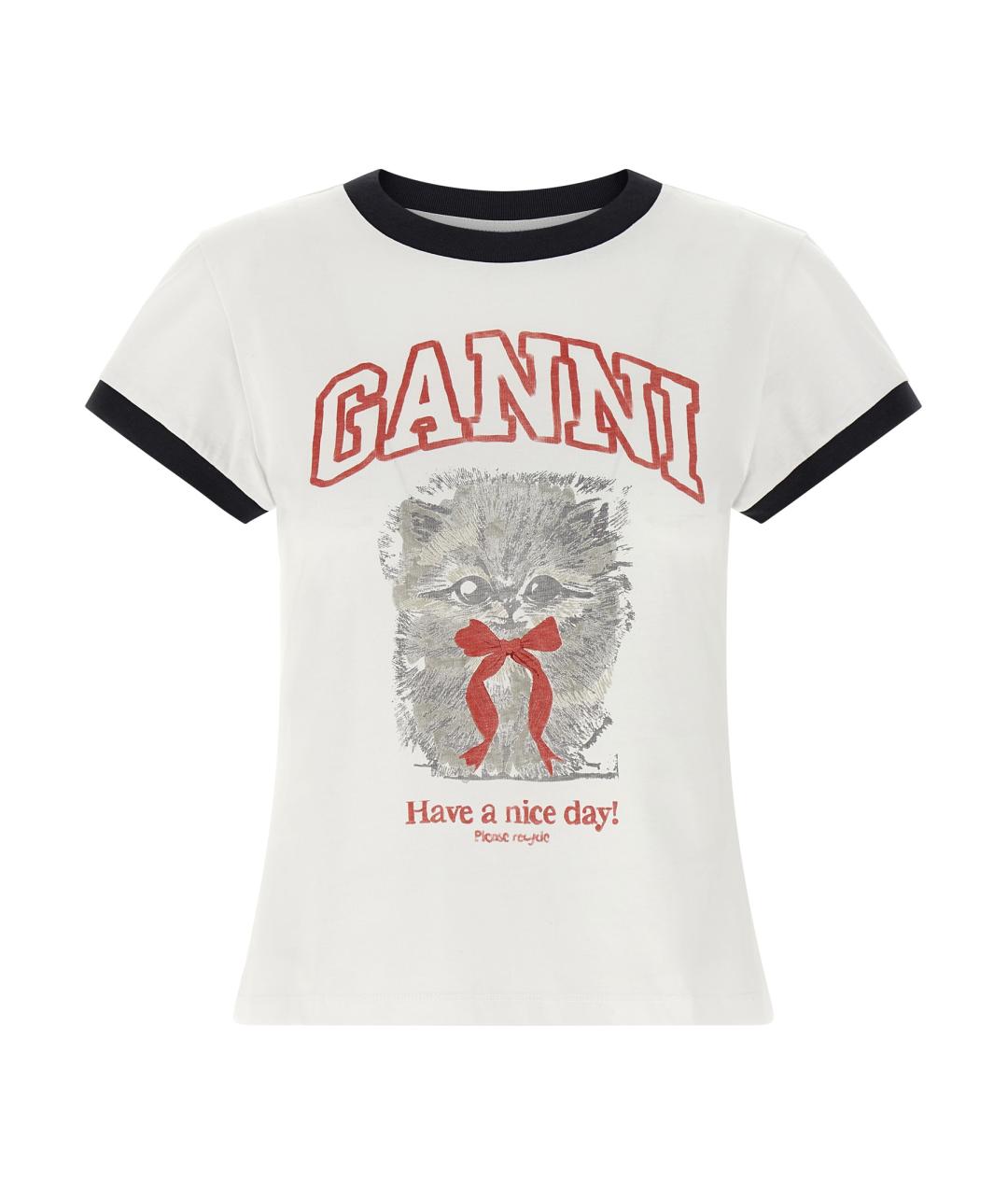 GANNI Белая хлопковая футболка, фото 1