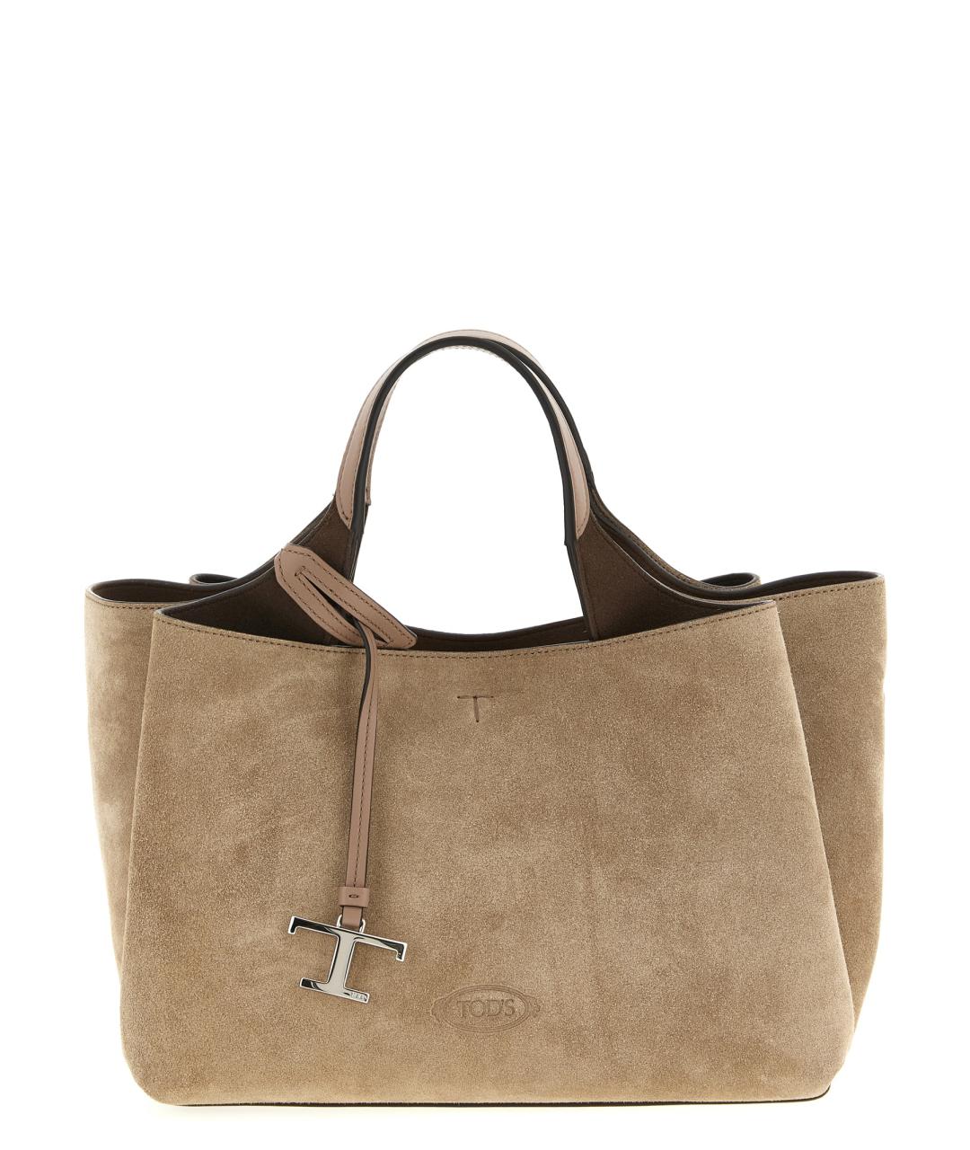 TOD'S Бежевая замшевая сумка тоут, фото 1