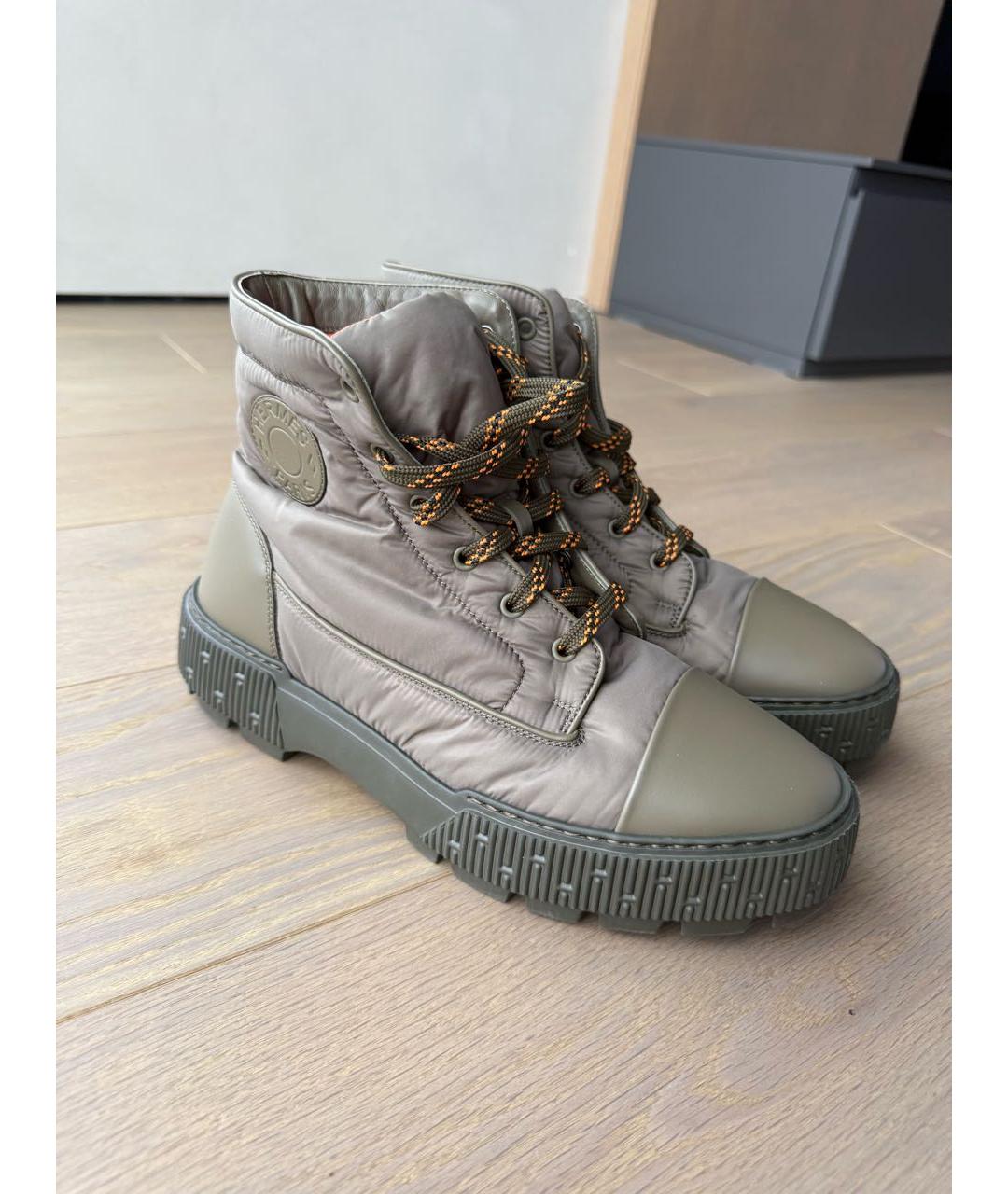 HERMES Хаки текстильные ботинки, фото 3