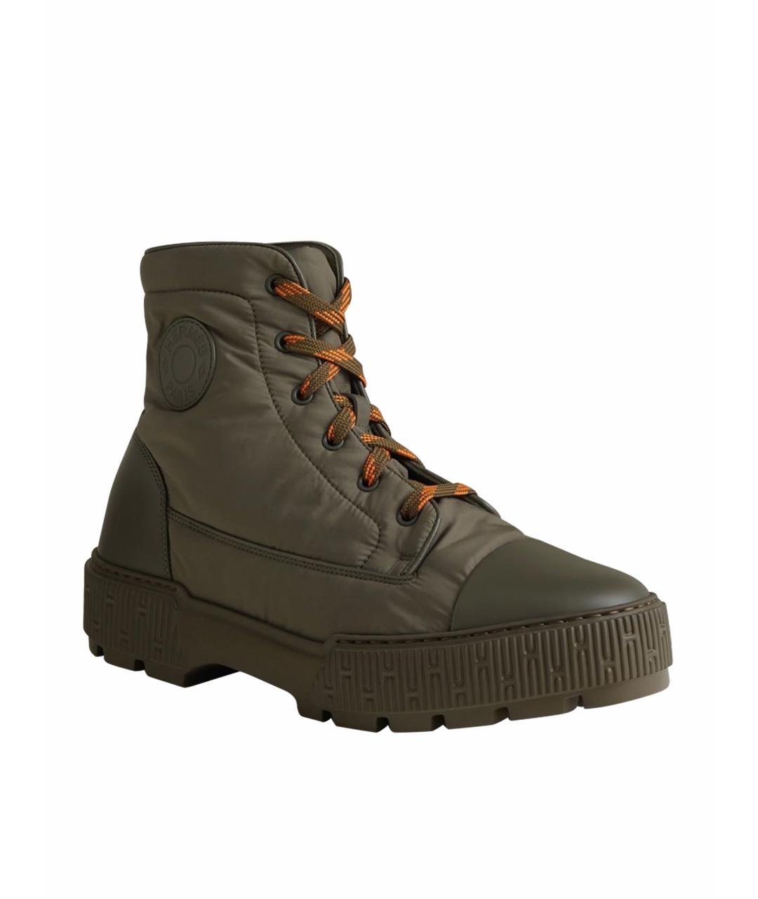 HERMES Хаки текстильные ботинки, фото 1