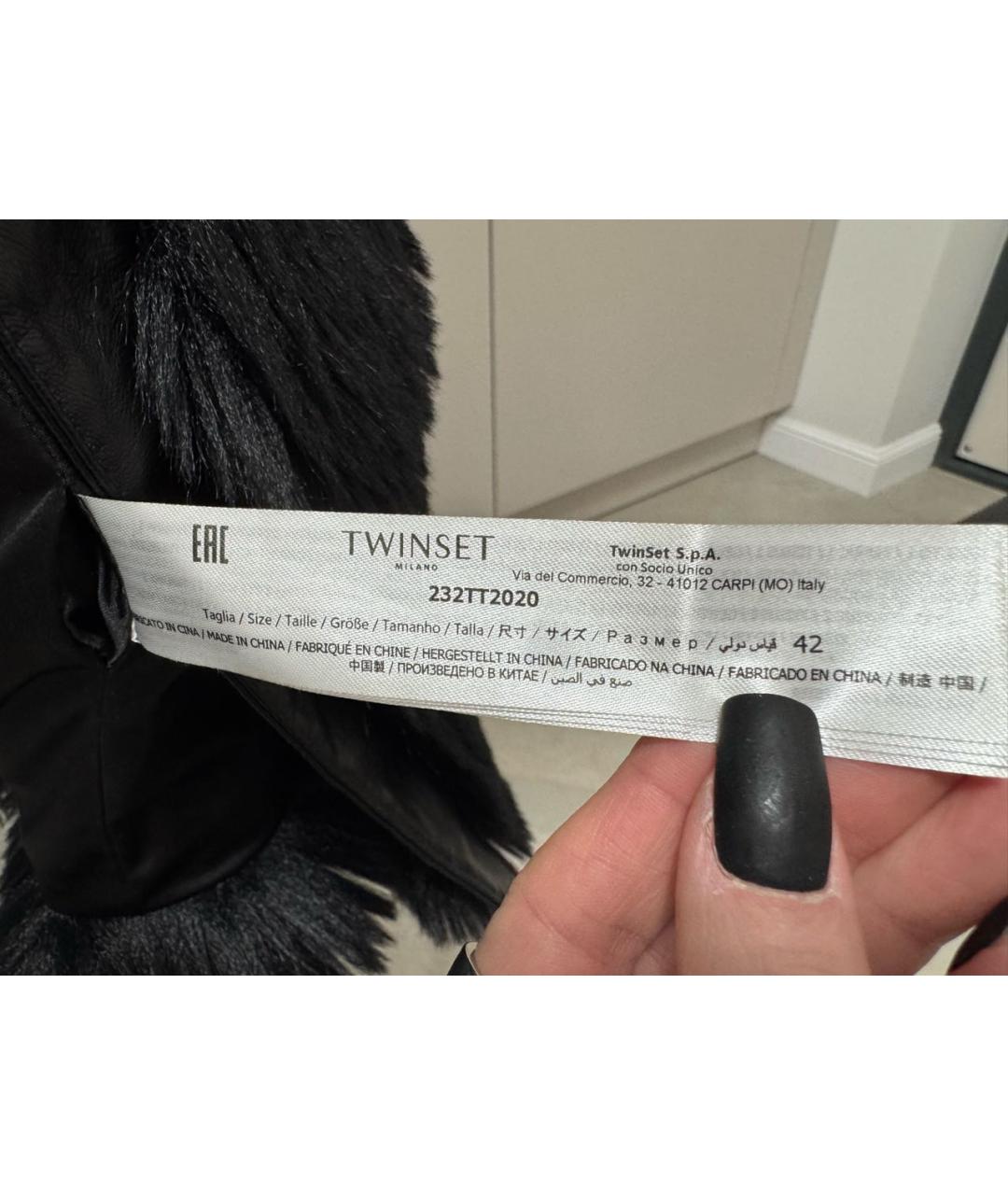 TWIN-SET Черная полиэстеровая шуба, фото 6