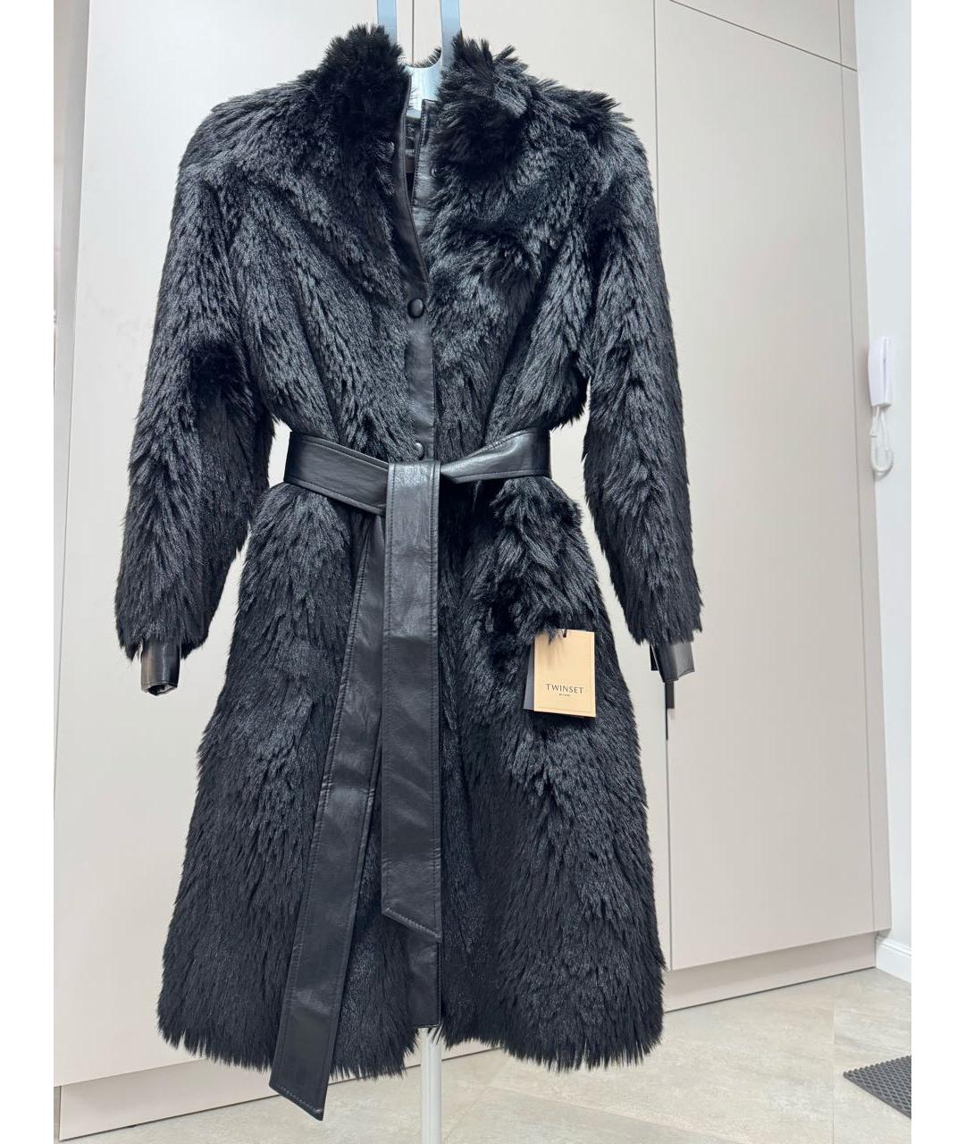 TWIN-SET Черная полиэстеровая шуба, фото 9