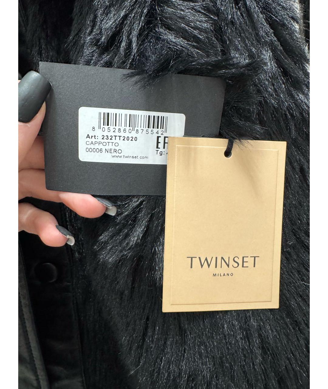 TWIN-SET Черная полиэстеровая шуба, фото 5