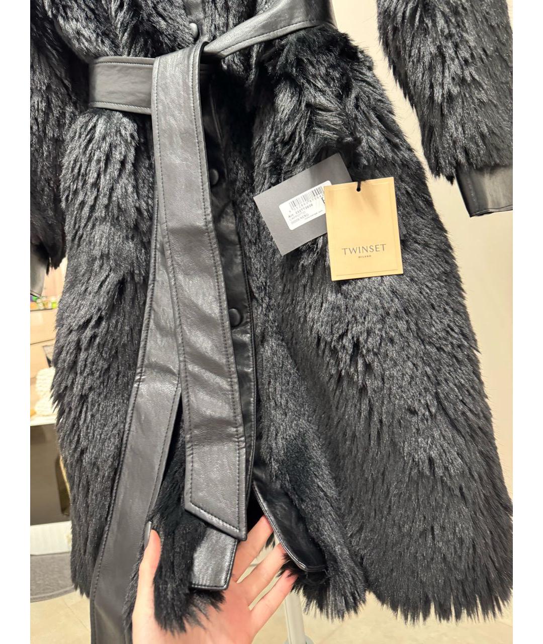 TWIN-SET Черная полиэстеровая шуба, фото 8