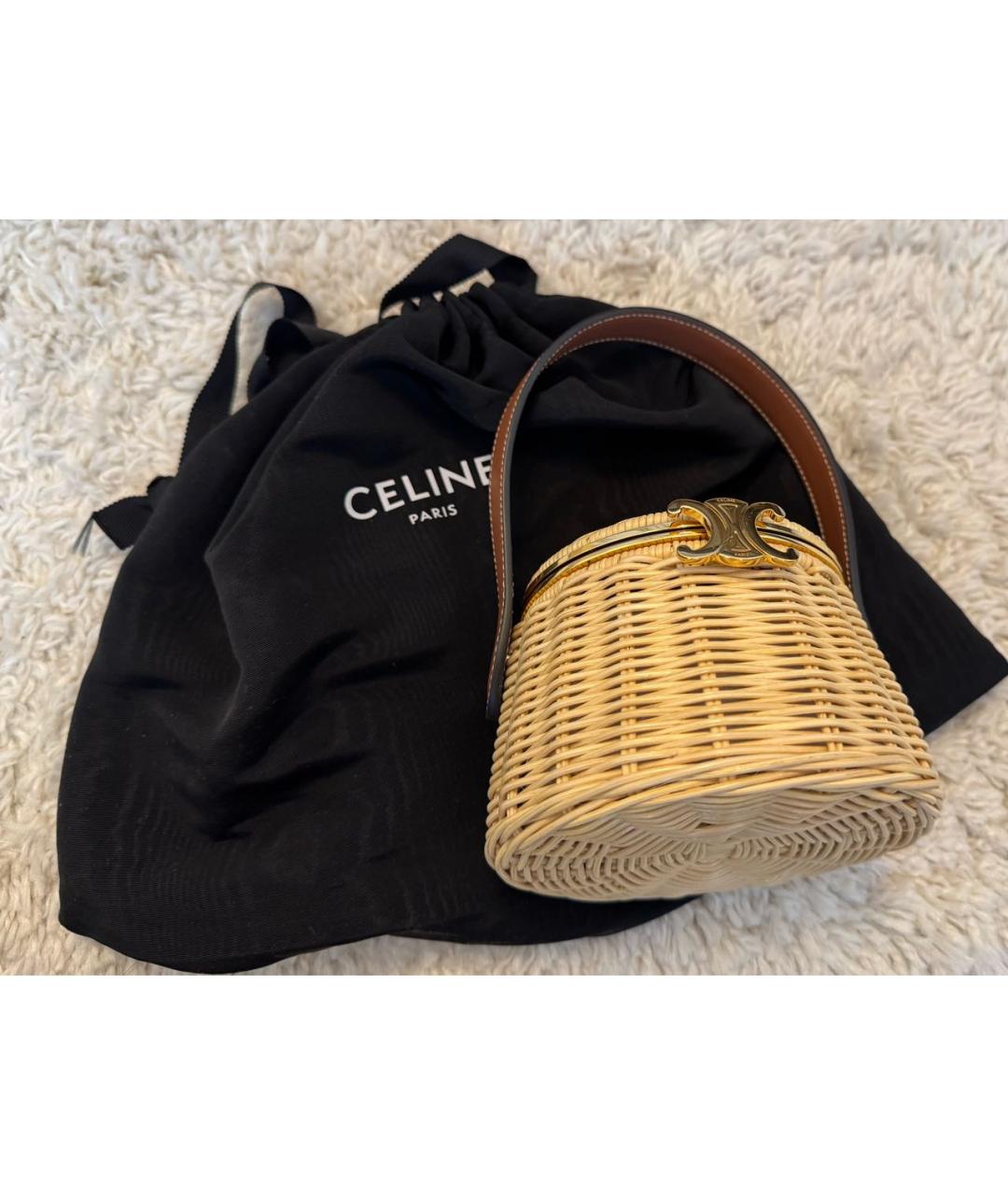 CELINE Бежевая пелетеная сумка с короткими ручками, фото 3