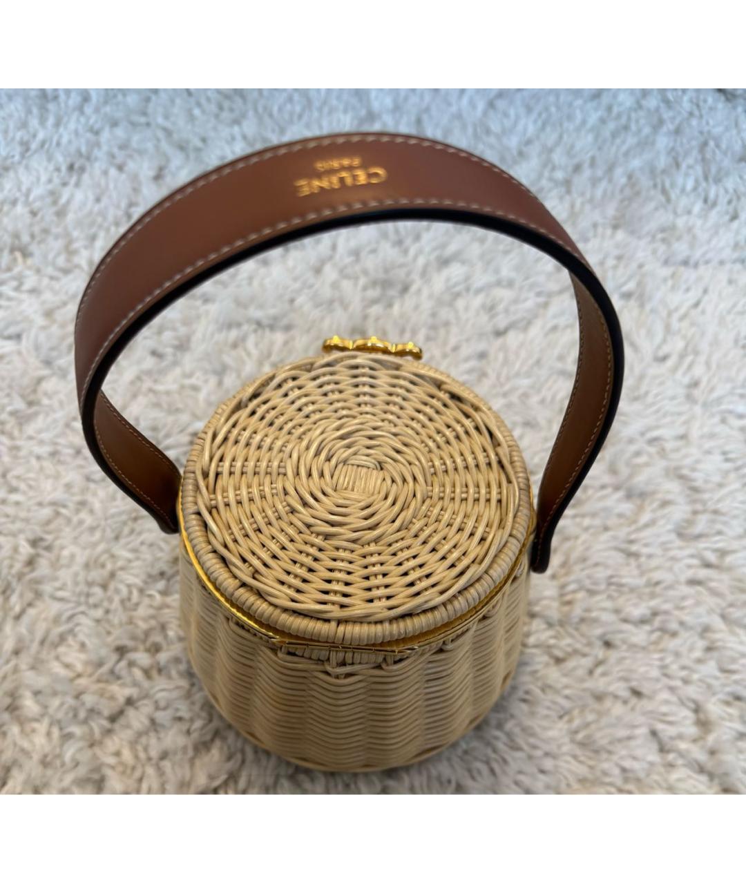 CELINE Бежевая пелетеная сумка с короткими ручками, фото 5