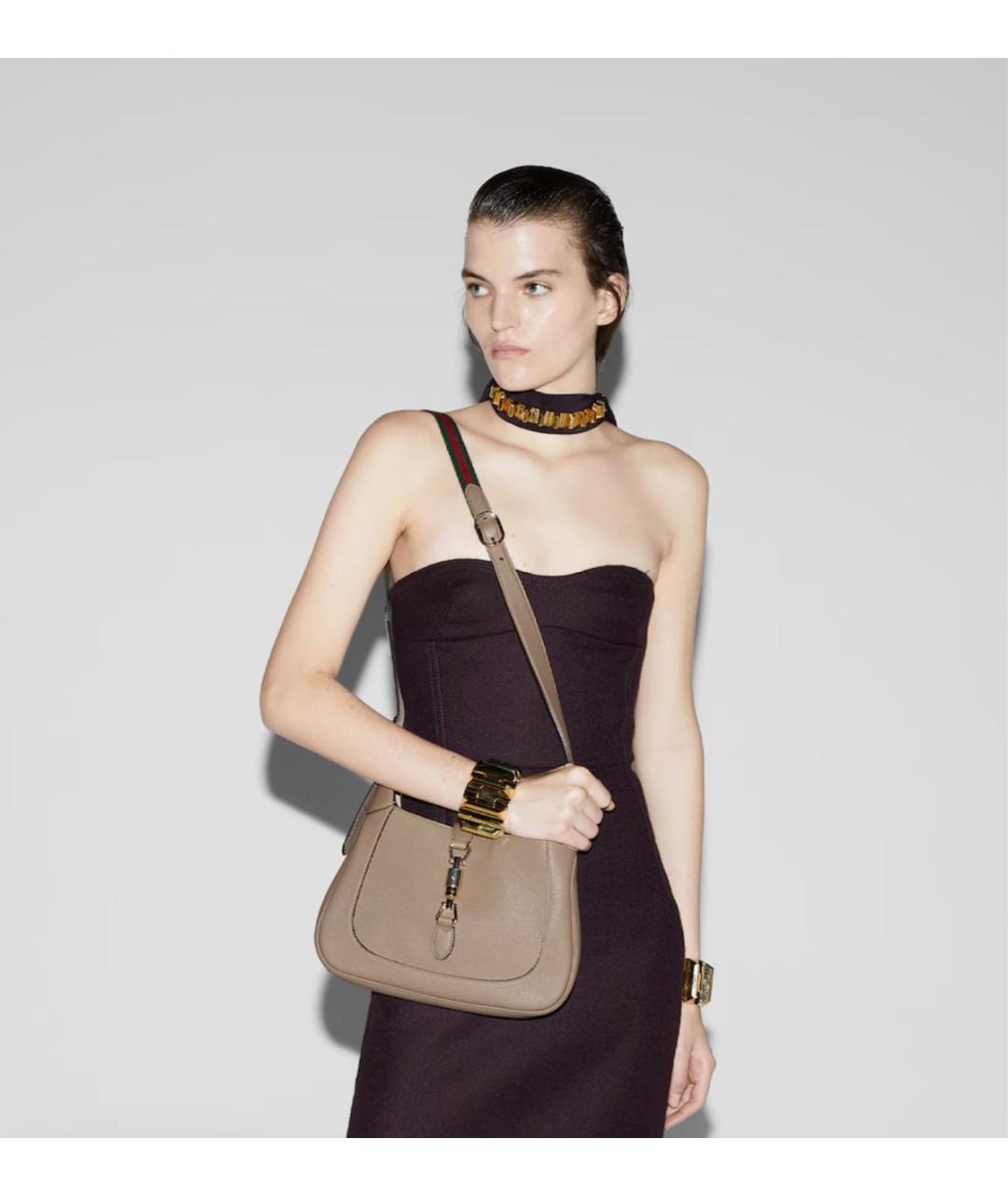 GUCCI Бежевая кожаная сумка с короткими ручками, фото 5