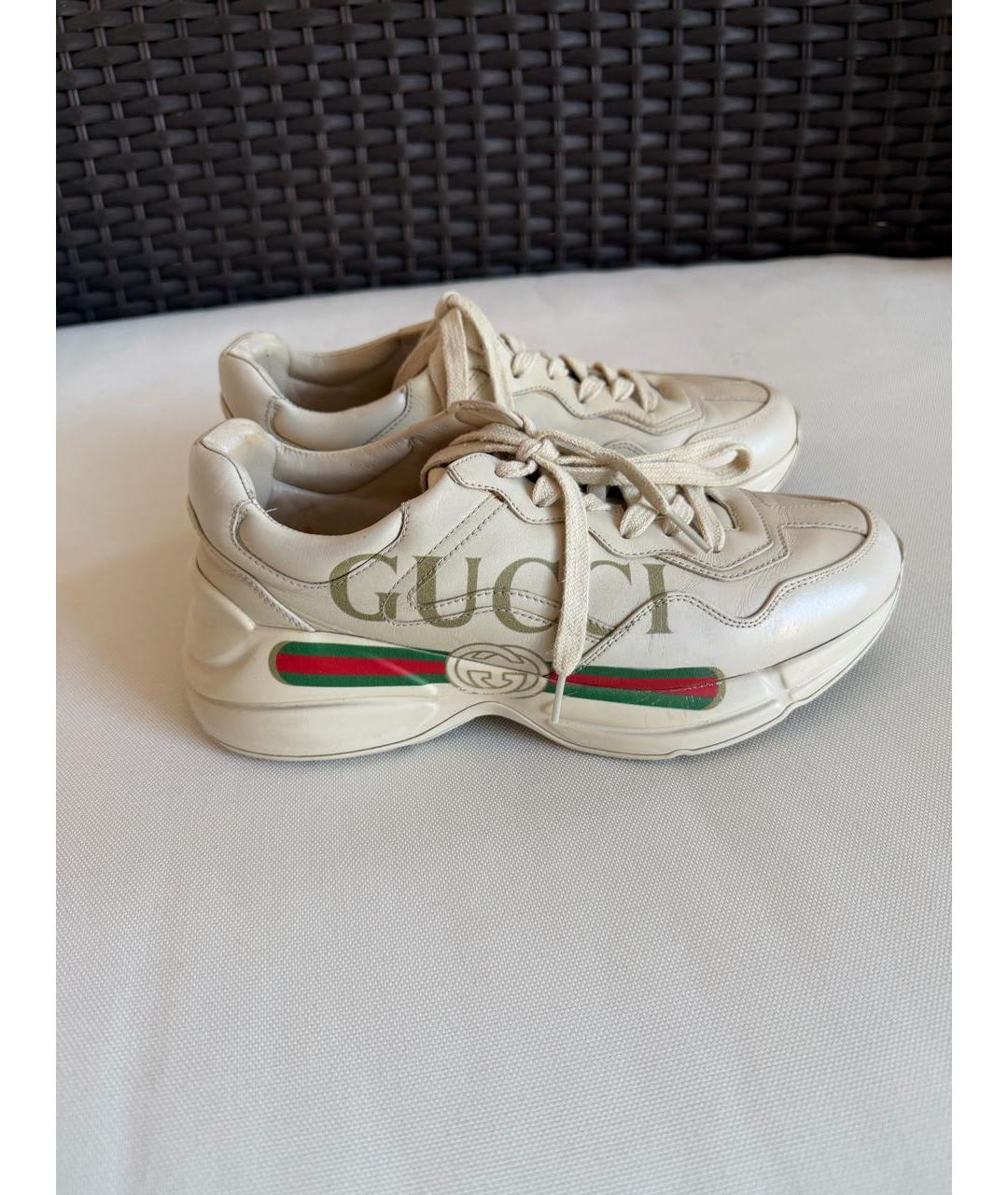 GUCCI Бежевые кожаные кроссовки, фото 5