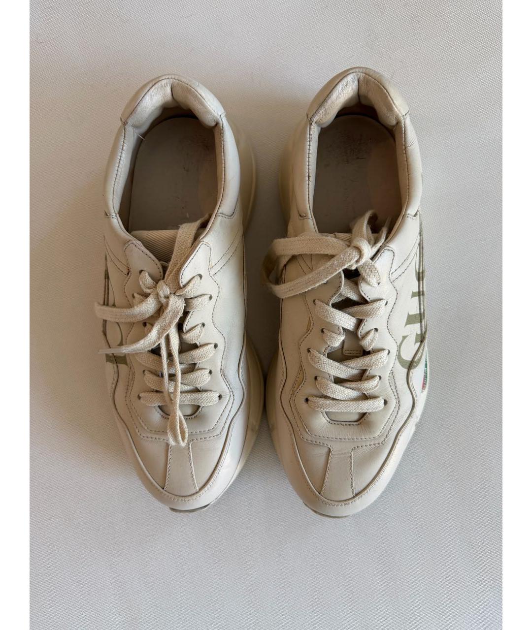 GUCCI Бежевые кожаные кроссовки, фото 2