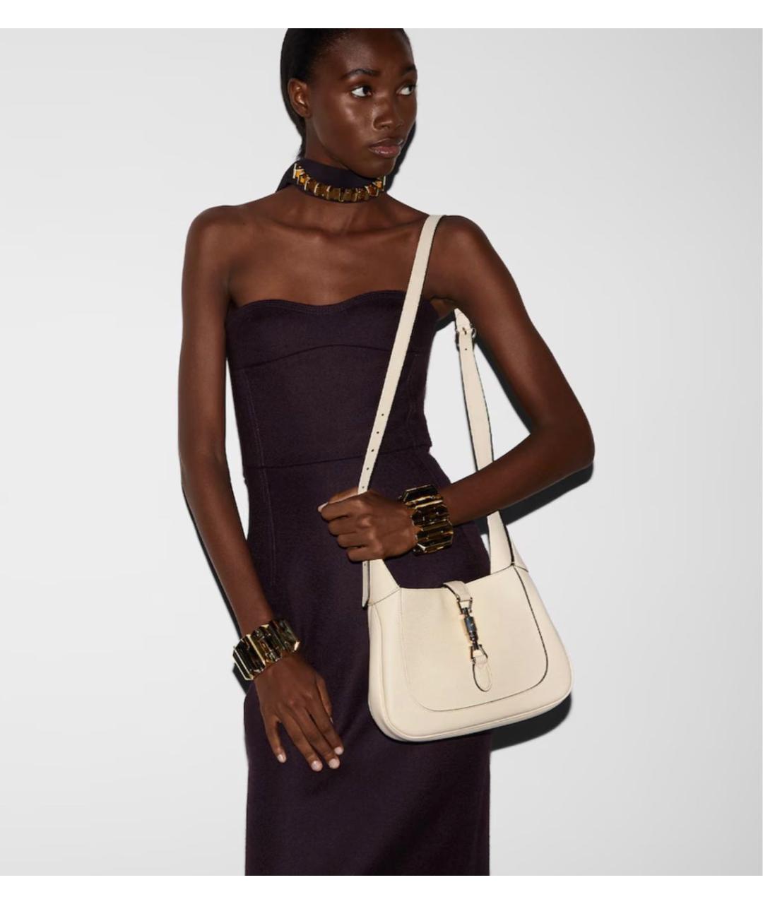 GUCCI Бежевая кожаная сумка с короткими ручками, фото 5