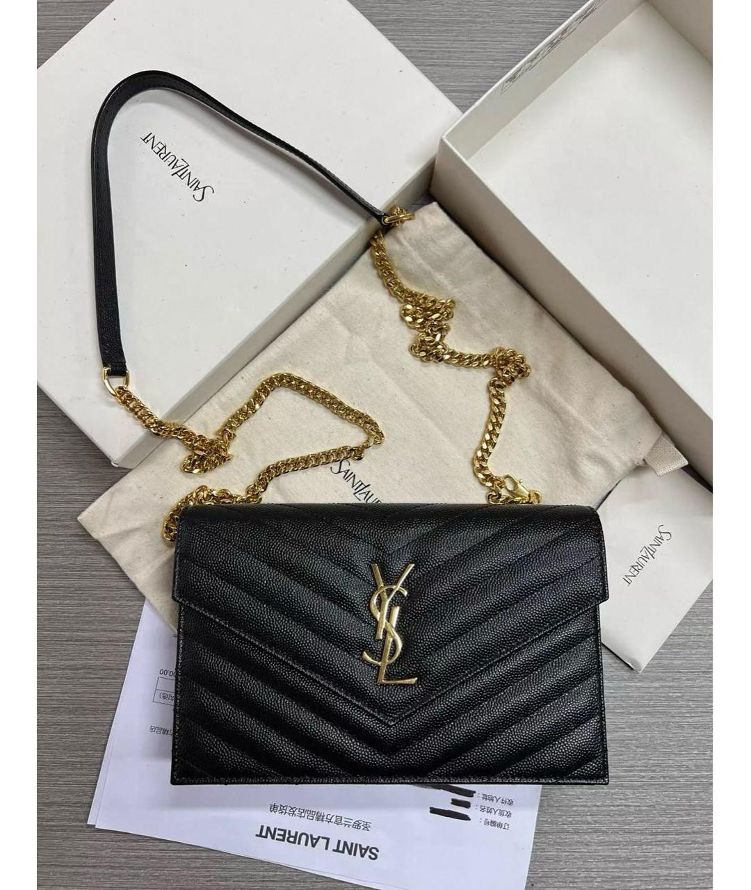 SAINT LAURENT Черная кожаная сумка через плечо, фото 2