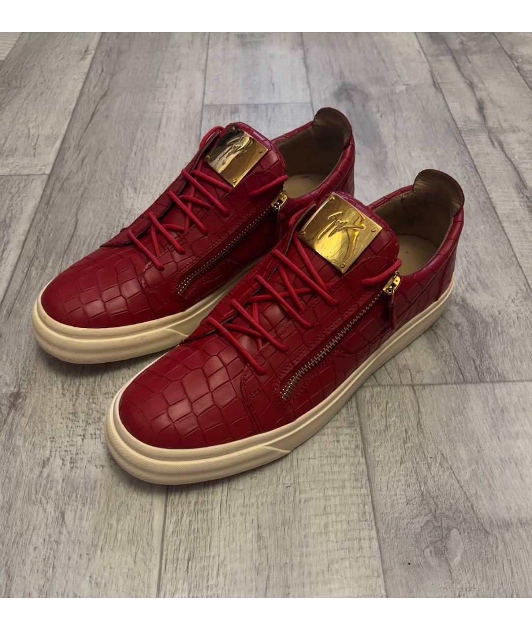 GIUSEPPE ZANOTTI DESIGN Красные кожаные низкие кроссовки / кеды, фото 3