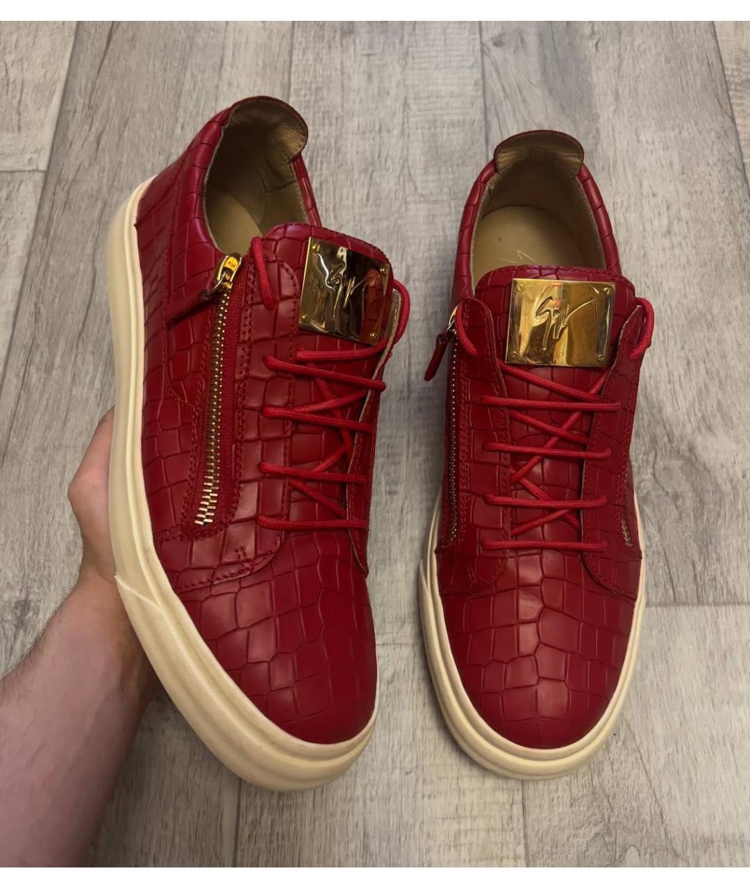 GIUSEPPE ZANOTTI DESIGN Красные кожаные низкие кроссовки / кеды, фото 2