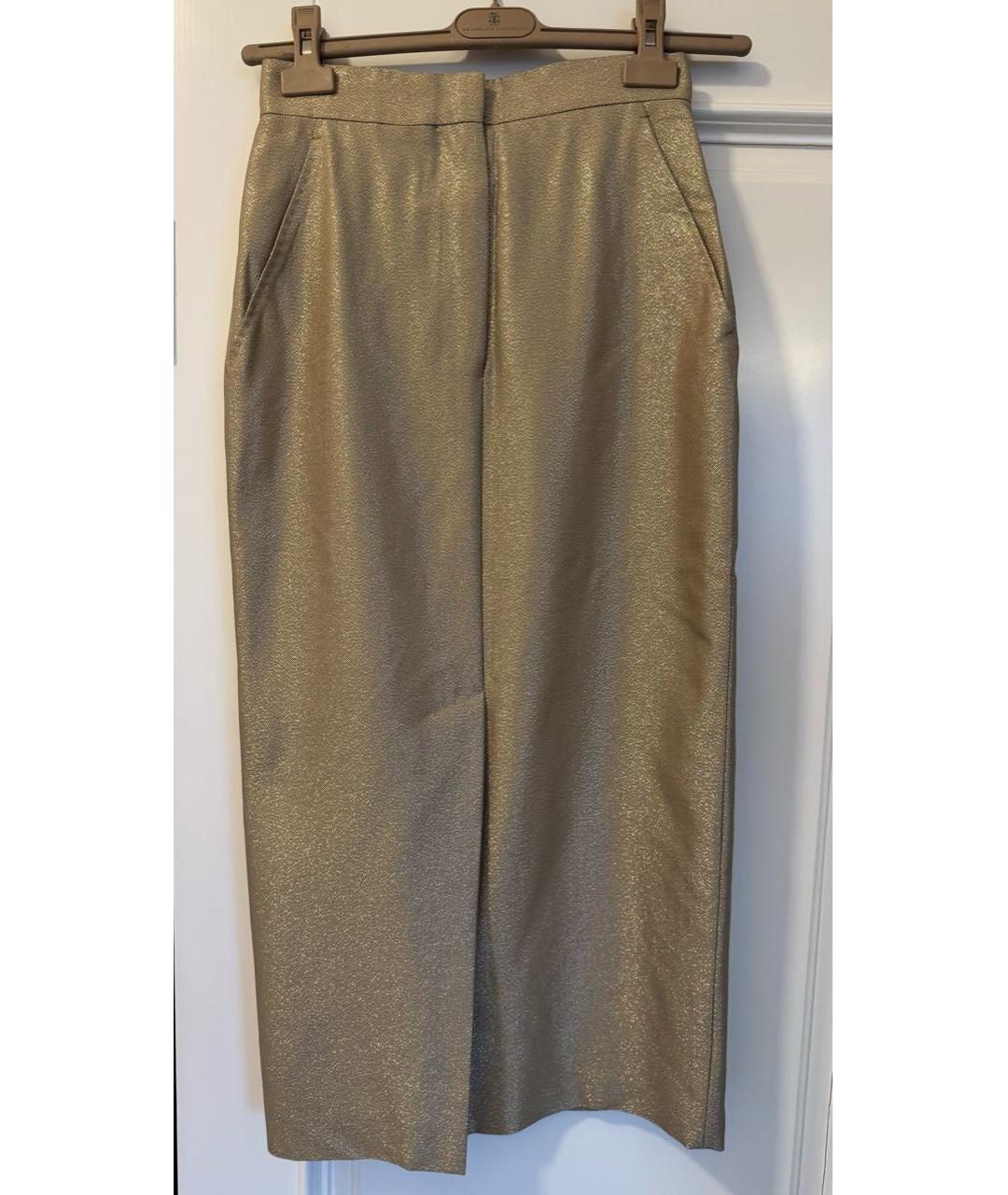 MAX MARA Золотая вискозная юбка миди, фото 4