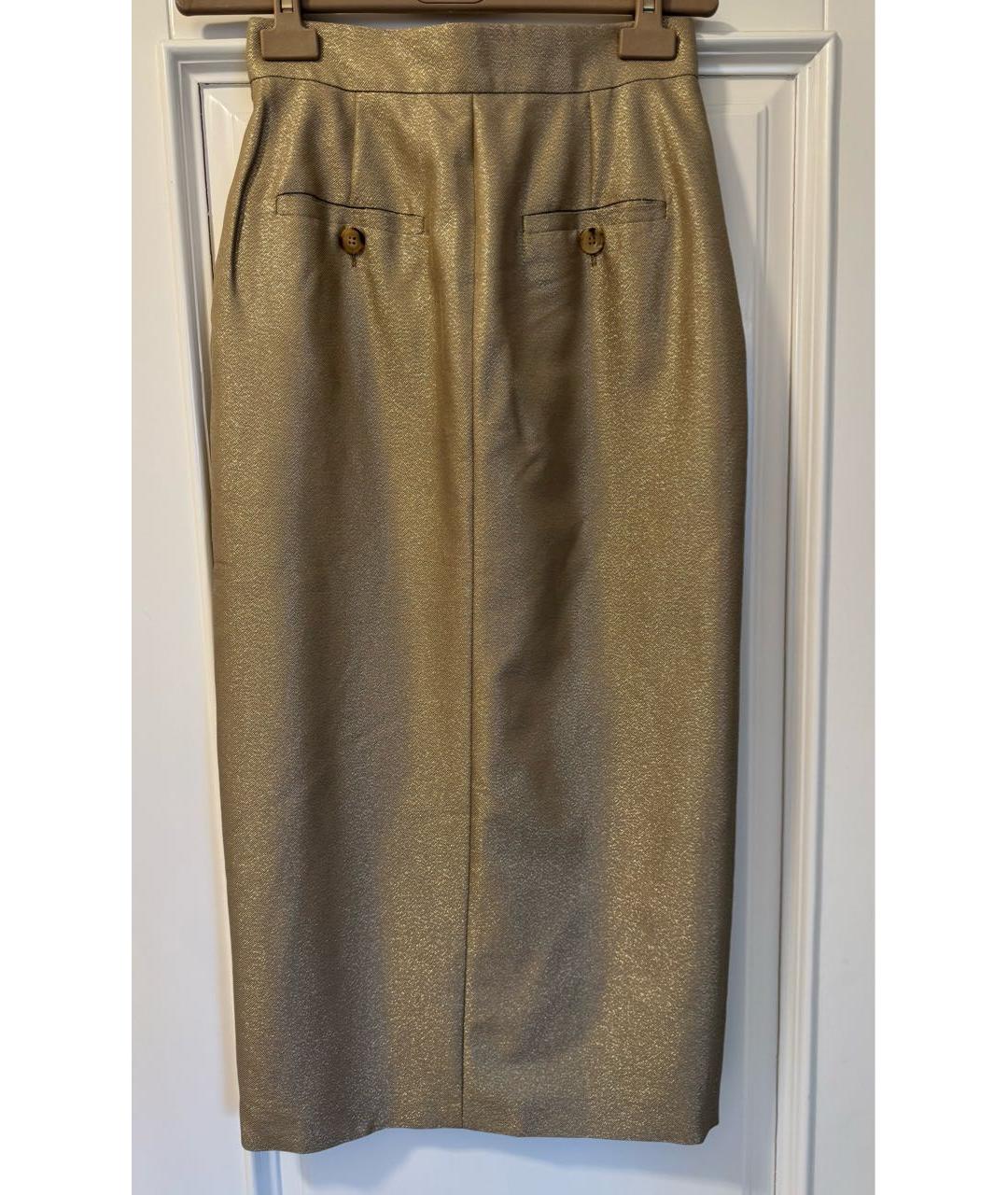 MAX MARA Золотая вискозная юбка миди, фото 2